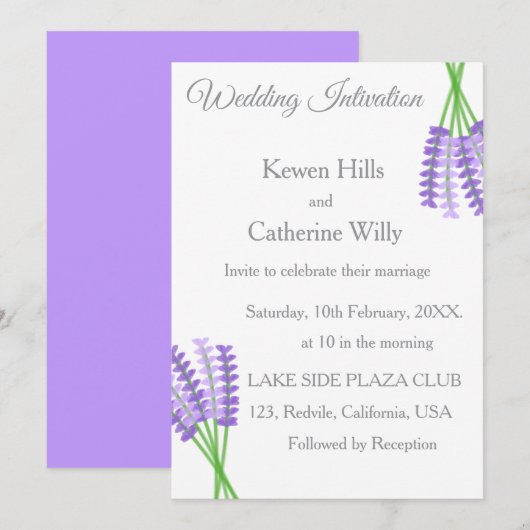 Lavender Botanical Wedding Invitation Kaart (Voorkant / Achterkant)