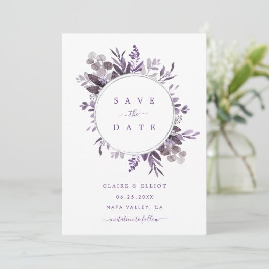 Lavender Botanical Wreath Wedding Save The Date (Staand voorkant)