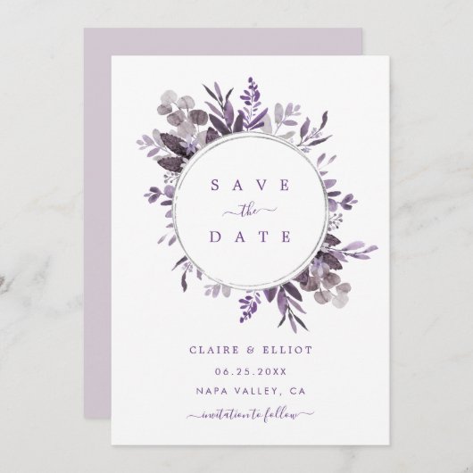 Lavender Botanical Wreath Wedding Save The Date (Voorkant / Achterkant)