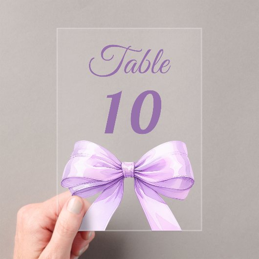 Lavender bow acrylic table number sign acryl uitnodigingen (Insitu (Draagbaar))