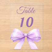 Lavender bow acrylic table number sign acryl uitnodigingen (Voorkant)
