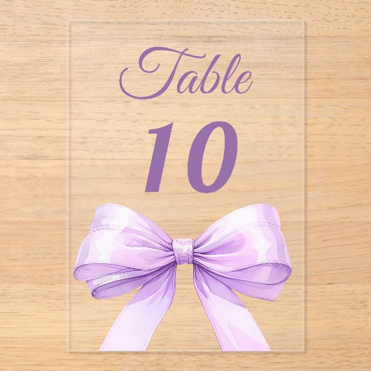Lavender bow acrylic table number sign acryl uitnodigingen (Voorkant)