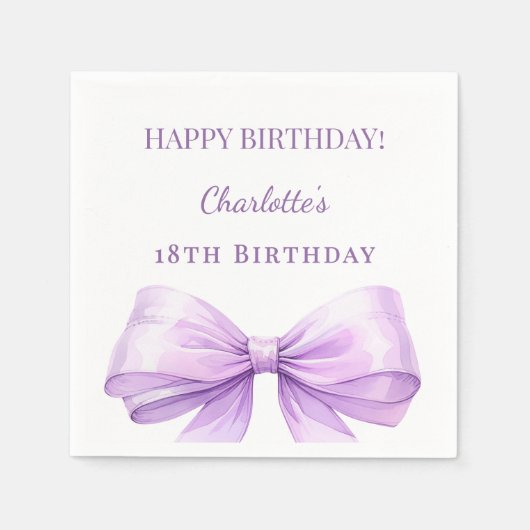 Lavender bow birthday party servet (Voorkant)