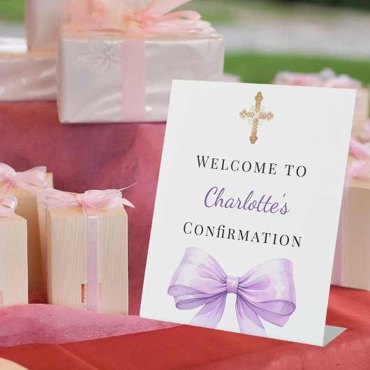 Lavender bow Confirmation welcome Reclamebord Met Voetstuk