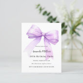 Lavender bow coquette girl birthday invitation (Staand voorkant)