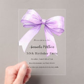 Lavender bow coquette girl luxury clear birthday acryl uitnodigingen (Insitu (Draagbaar))