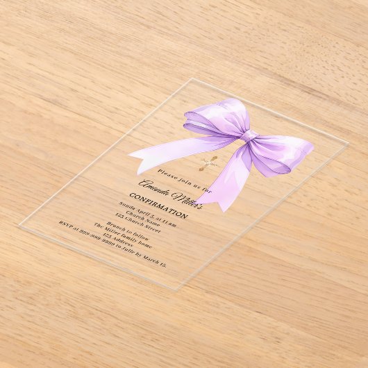 Lavender bow cream girl clear Confirmation Acryl Uitnodigingen (Laagn)