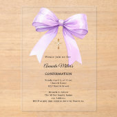 Lavender bow cream girl clear Confirmation Acryl Uitnodigingen (Voorkant)