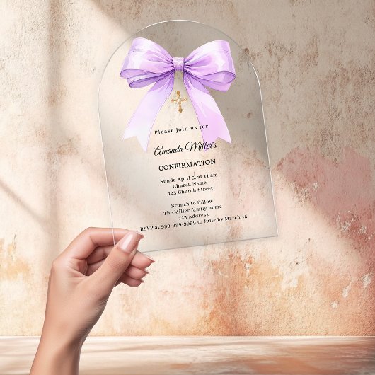 Lavender bow cream girl Confirmation arch Acryl Uitnodigingen
