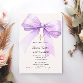 Lavender bow cream girl Confirmation Kaart