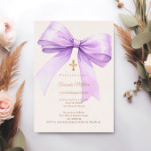 Lavender bow cream girl Confirmation rose gold Folie Uitnodiging
