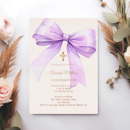 Lavender bow cream girl Confirmation rose gold Folie Uitnodiging