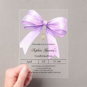 Lavender bow girl clear Confirmation Acryl Uitnodigingen (Insitu (Draagbaar))