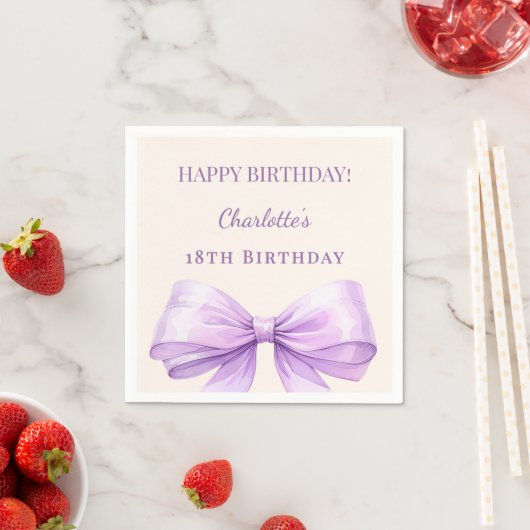 Lavender bow ivory birthday party servet (Insitu)