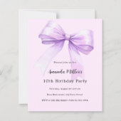 Lavender bow pink coquette birthday invitation (Voorkant)