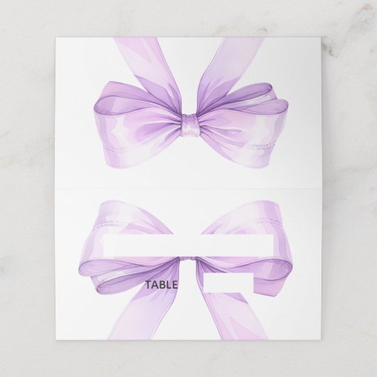 Lavender bow Place Cards Elegant Folded Plaatskaartje (Buitenkant ongevouwen)
