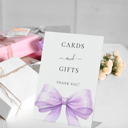 Lavender bow white cards gifts sign reclamebord met voetstuk