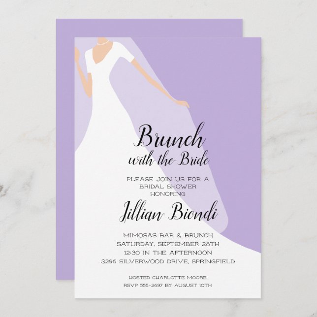 Lavender Bridal Shower Invitations Gown and Veil (Voorkant / Achterkant)