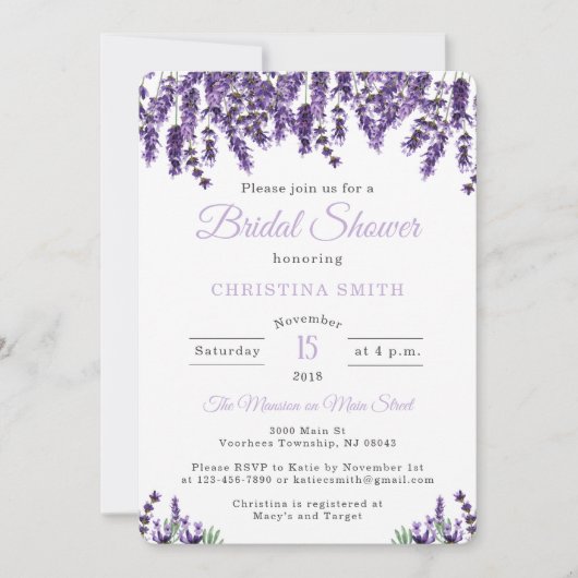 Lavender Bridal Shower Invitations Kaart (Voorkant)