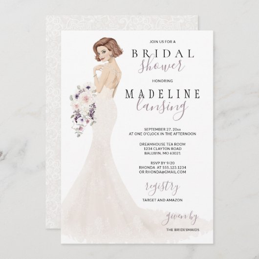 Lavender Bride in Lace Vrijgezellenfeest Kaart (Voorkant / Achterkant)