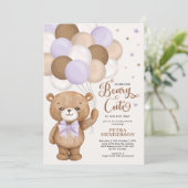 Lavender Brown Beary Cute Teddy Bear Baby shower Kaart (Staand voorkant)