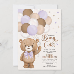 Lavender Brown Beary Cute Teddy Bear Baby shower Kaart