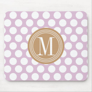 Lavender & Brown Big Polka Dots Monogramed Muismat