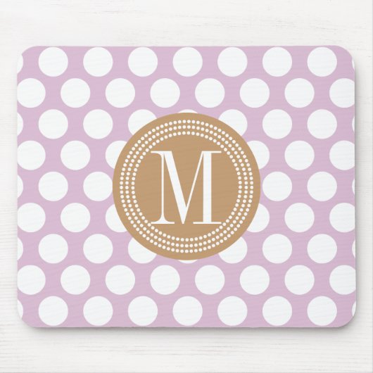 Lavender & Brown Big Polka Dots Monogramed Muismat (Voorkant)