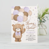 Lavender Brown Teddy Bear met Balloons Birthday Kaart (Staand voorkant)