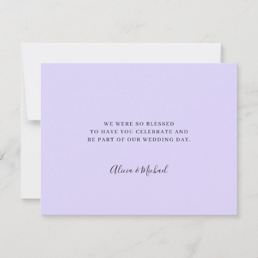 Lavender bruiloft elegant script bedankkaart (Achterkant)