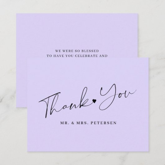 Lavender bruiloft elegant script bedankkaart (Voorkant / Achterkant)
