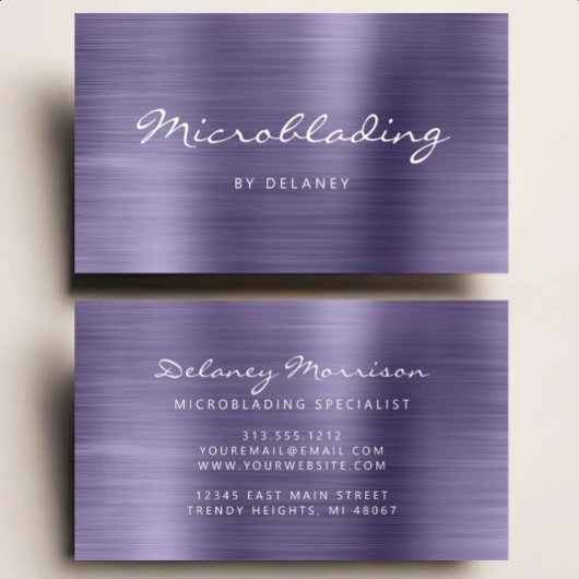 Lavender Brushed Metal Script Microblading Visitekaartje