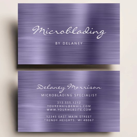 Lavender Brushed Metal Script Microblading Visitekaartje