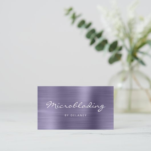 Lavender Brushed Metal Script Microblading Visitekaartje (Staand voorkant)
