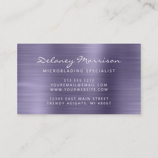 Lavender Brushed Metal Script Microblading Visitekaartje (Achterkant)