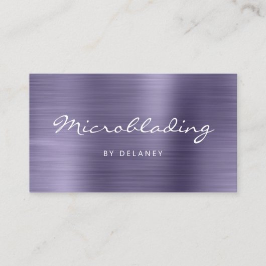 Lavender Brushed Metal Script Microblading Visitekaartje (Voorkant)