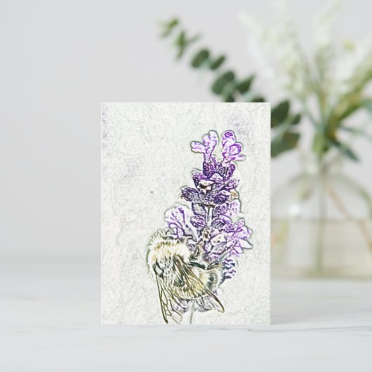 Lavender Bumblebee Pencil Briefkaart (Staand voorkant)
