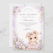 Lavender Bunny Floral Baby Shower Kaart (Voorkant)