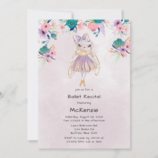 Lavender Bunny Rabbit Ballerina Ballet Overweging Kaart (Voorkant)