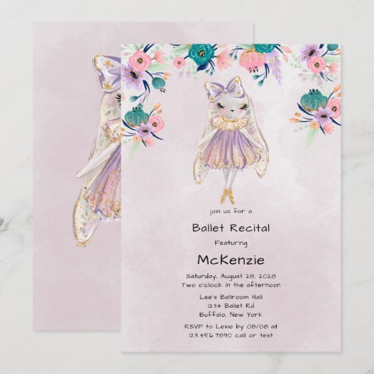 Lavender Bunny Rabbit Ballerina Ballet Overweging Kaart (Voorkant / Achterkant)