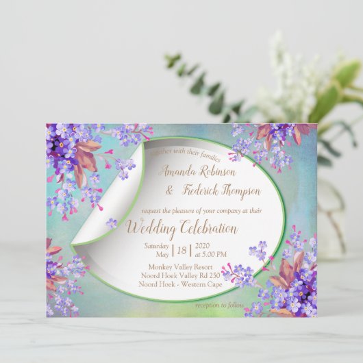 Lavender Burgundy Wedding Kaart (Staand voorkant)