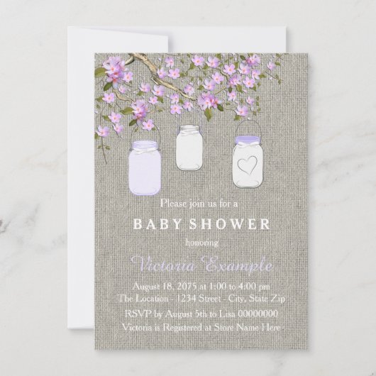 Lavender Burlap Mason Jar Baby shower Kaart (Voorkant)