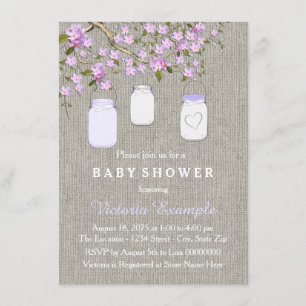 Lavender Burlap Mason Jar Baby shower Kaart
