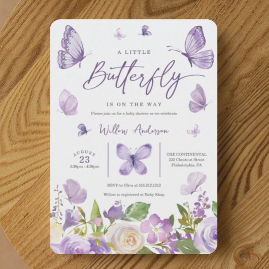Lavender Butterfly Baby shower Invitation Kaart