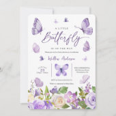 Lavender Butterfly Baby shower Invitation Kaart (Voorkant)
