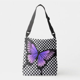 Lavender Butterfly Checker Cross Body Canvas tas