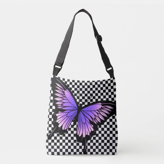 Lavender Butterfly Checker Cross Body Canvas tas (Voorkant)