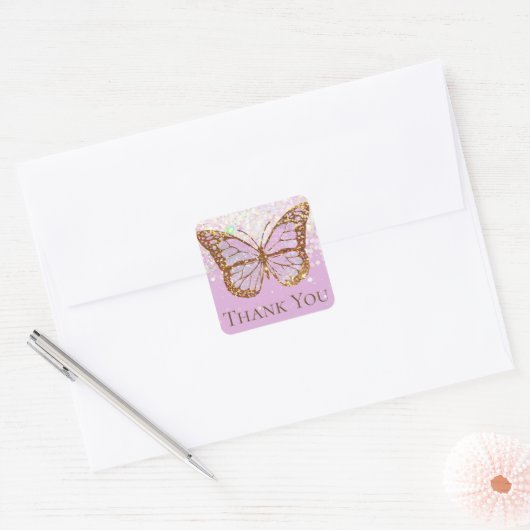 lavender butterfly dank u de klassieke ronde stick vierkante sticker (Envelop)