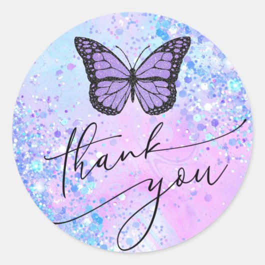 lavender butterfly dank u ronde sticker (Voorkant)