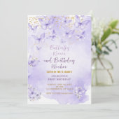 Lavender Butterfly First Birthday Invitation Kaart (Staand voorkant)